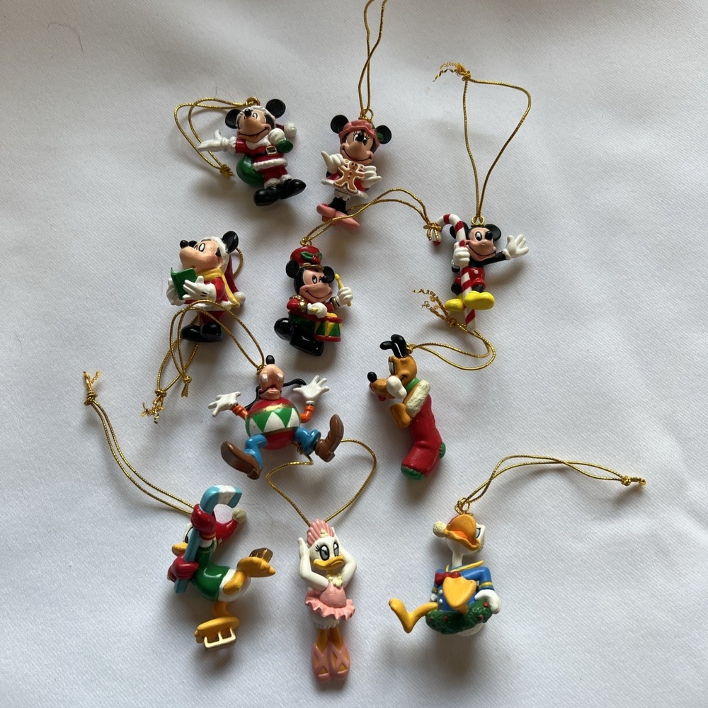 10- Vtg Disney Mickey & Minnie Mouse Goofy Donald Daisy Duck Christmas Ornaments